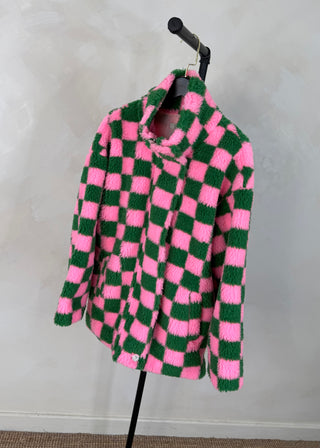 Checkerboard fleece - Pink/green