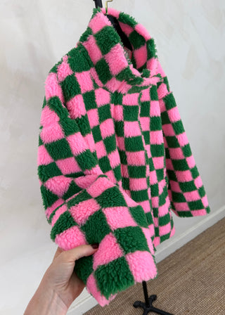 Checkerboard fleece - Pink/green