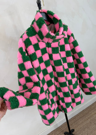 Checkerboard fleece - Pink/green