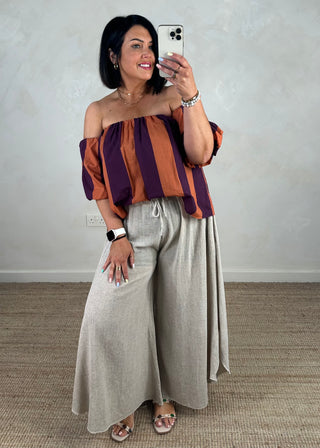 Carrie striped bardot blouse - Rust/plum