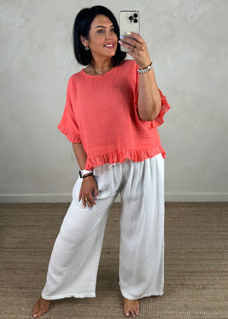 Nelly cheesecloth trouser - White