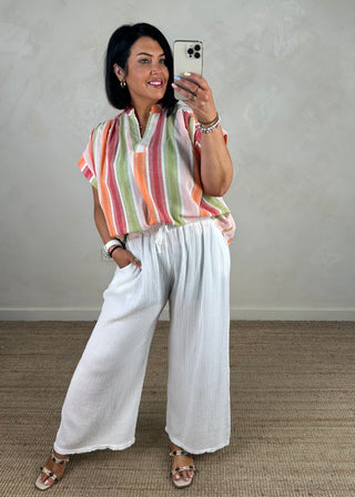 Nelly cheesecloth trouser - White