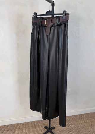 Simone leather look wide leg trouser - Black