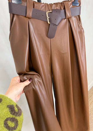 Simone leather look wide leg trouser - Tan