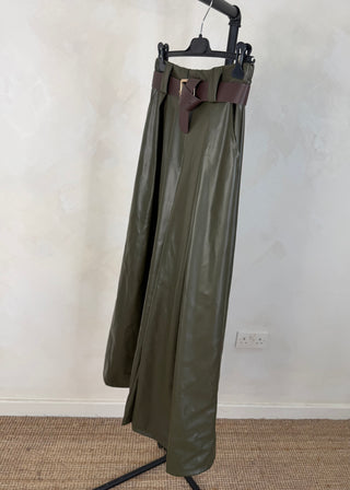 Simone leather look wide leg trouser - Olive