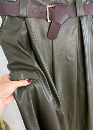 Simone leather look wide leg trouser - Olive