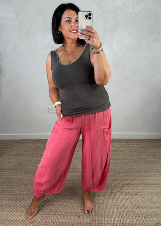 Junie barrel leg linen trouser - Raspberry