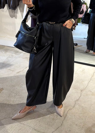 Chloe leather look barrel leg trouser - Black