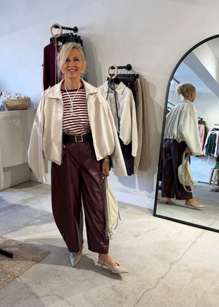 Chloe leather look barrel leg trouser - Merlot