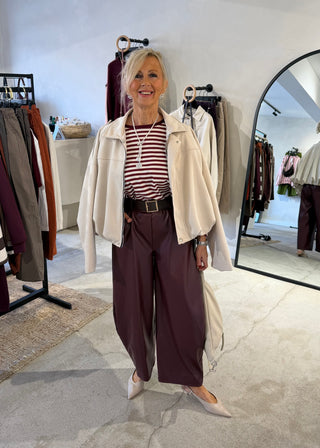 Chloe leather look barrel leg trouser - Merlot