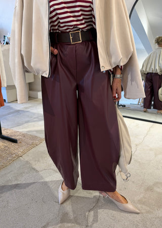 Chloe leather look barrel leg trouser - Merlot