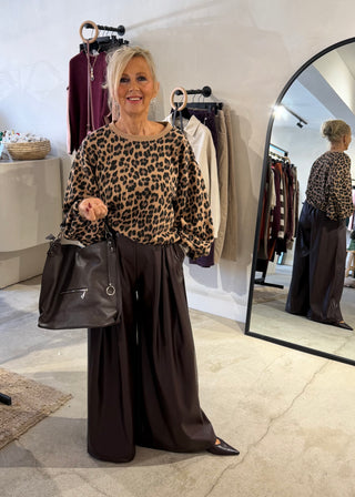 Simone leather look wide leg trouser - Chocolate