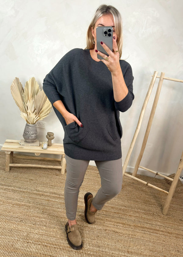 Ingrid pocket knit - shadow grey-The Style Attic