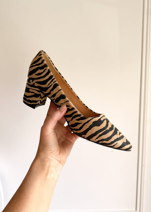 Iris block heel court shoe - Zebra-The Style Attic