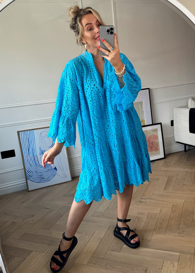 Iris broderie anglaise smock - cerulean-The Style Attic