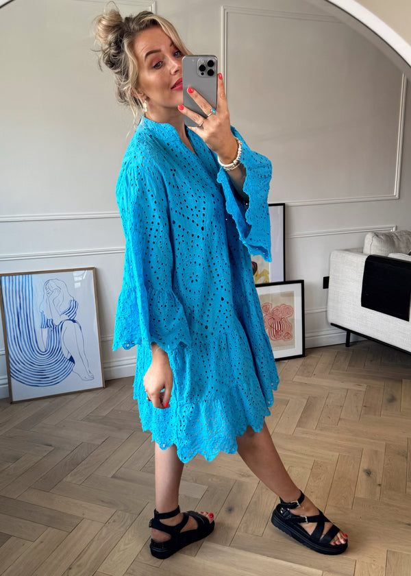 Iris broderie anglaise smock - cerulean-The Style Attic