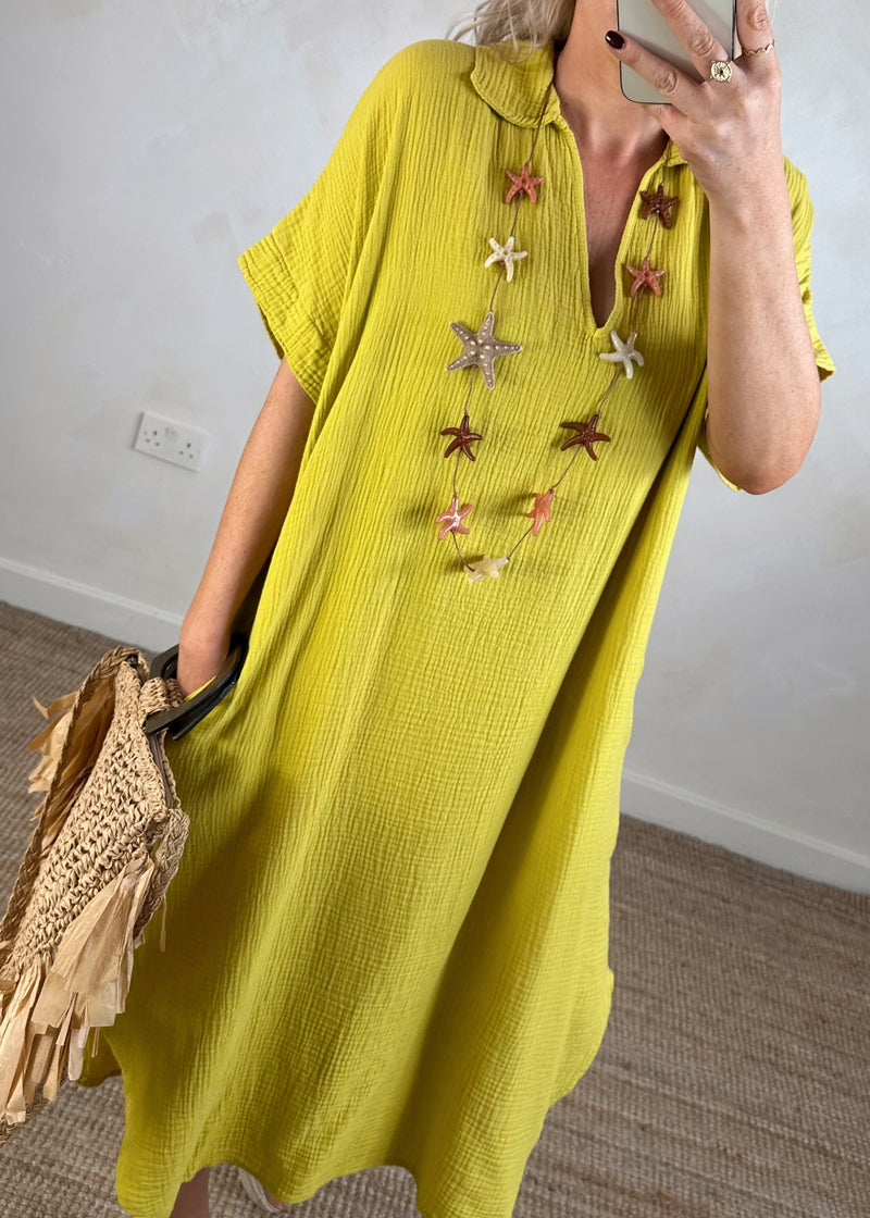 Iris cheesecloth tunic - chartreuse-The Style Attic