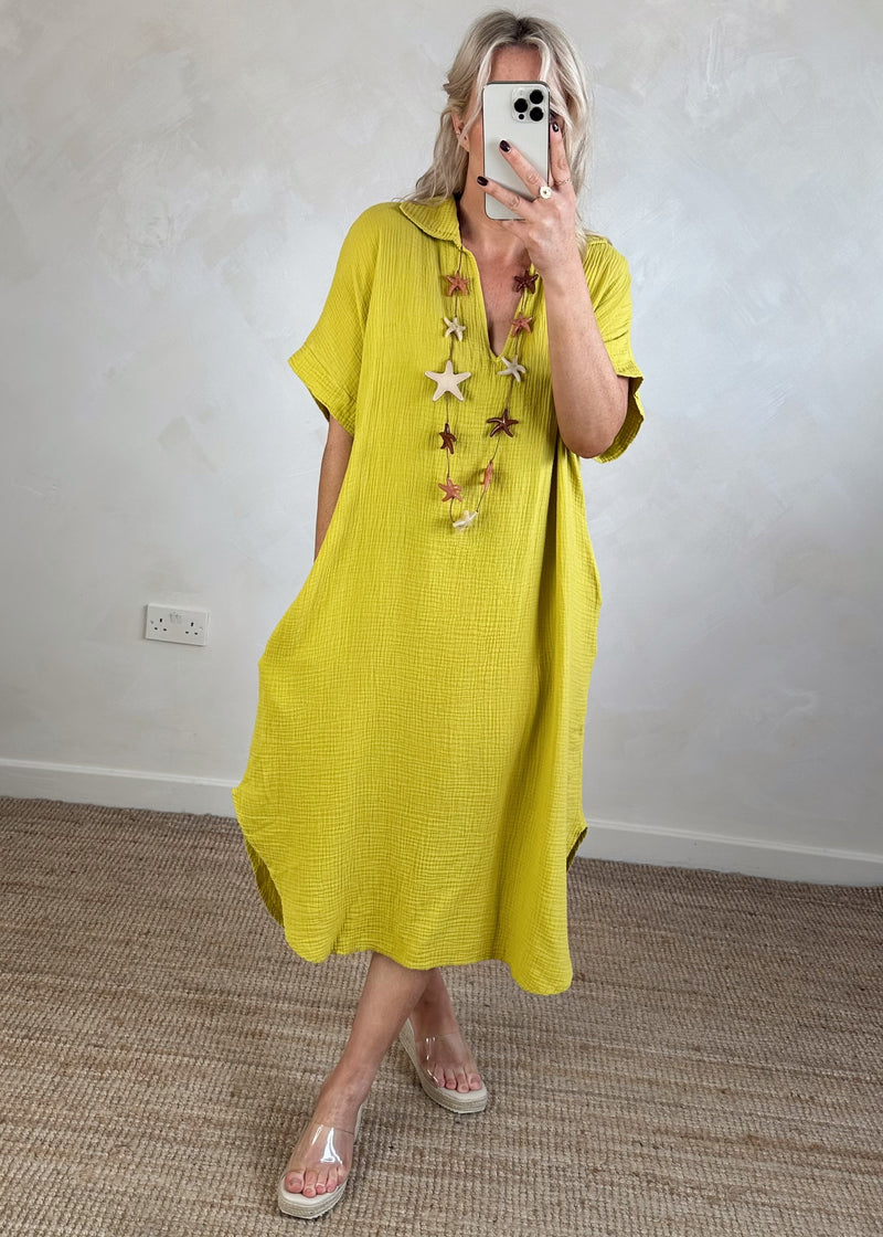 Iris cheesecloth tunic - chartreuse-The Style Attic