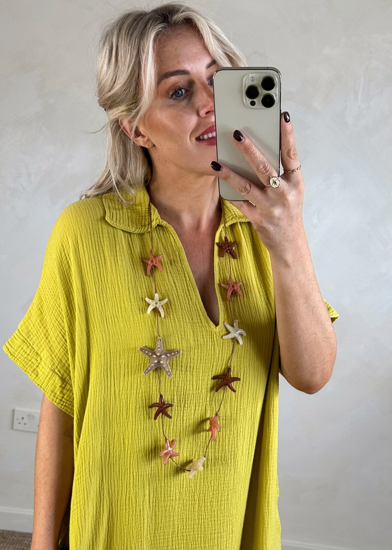 Iris cheesecloth tunic - chartreuse-The Style Attic