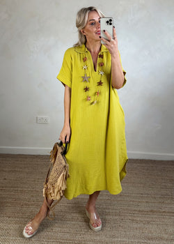 Iris cheesecloth tunic - chartreuse-The Style Attic