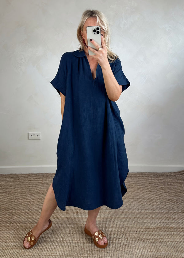 Iris cheesecloth tunic - navy-The Style Attic