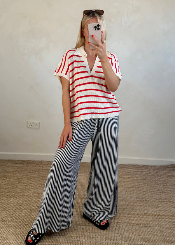 Jade striped top - red/cream-The Style Attic