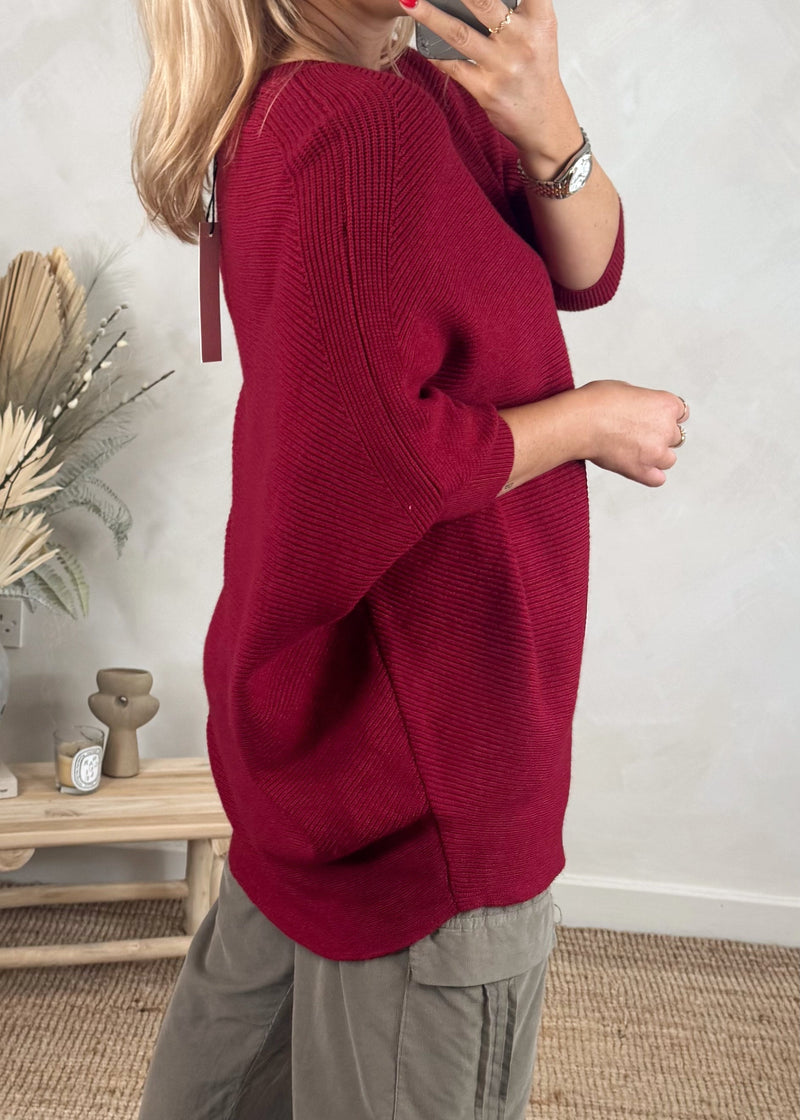 Janet v -neck knit - Merlot-The Style Attic