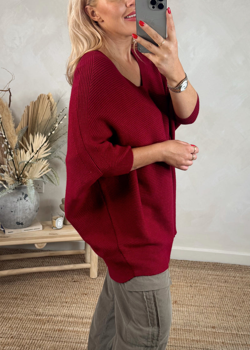 Janet v -neck knit - Merlot-The Style Attic