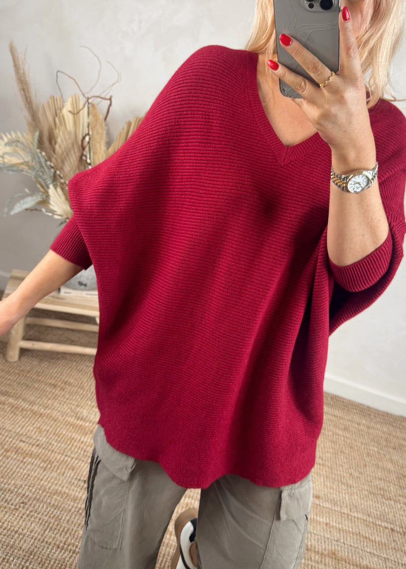 Janet v -neck knit - Merlot-The Style Attic