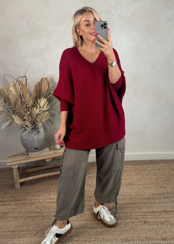 Janet v -neck knit - Merlot-The Style Attic