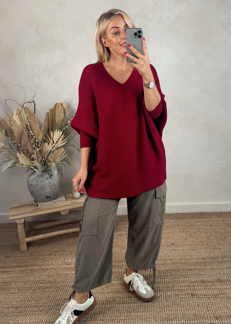 Janet v -neck knit - Merlot-The Style Attic