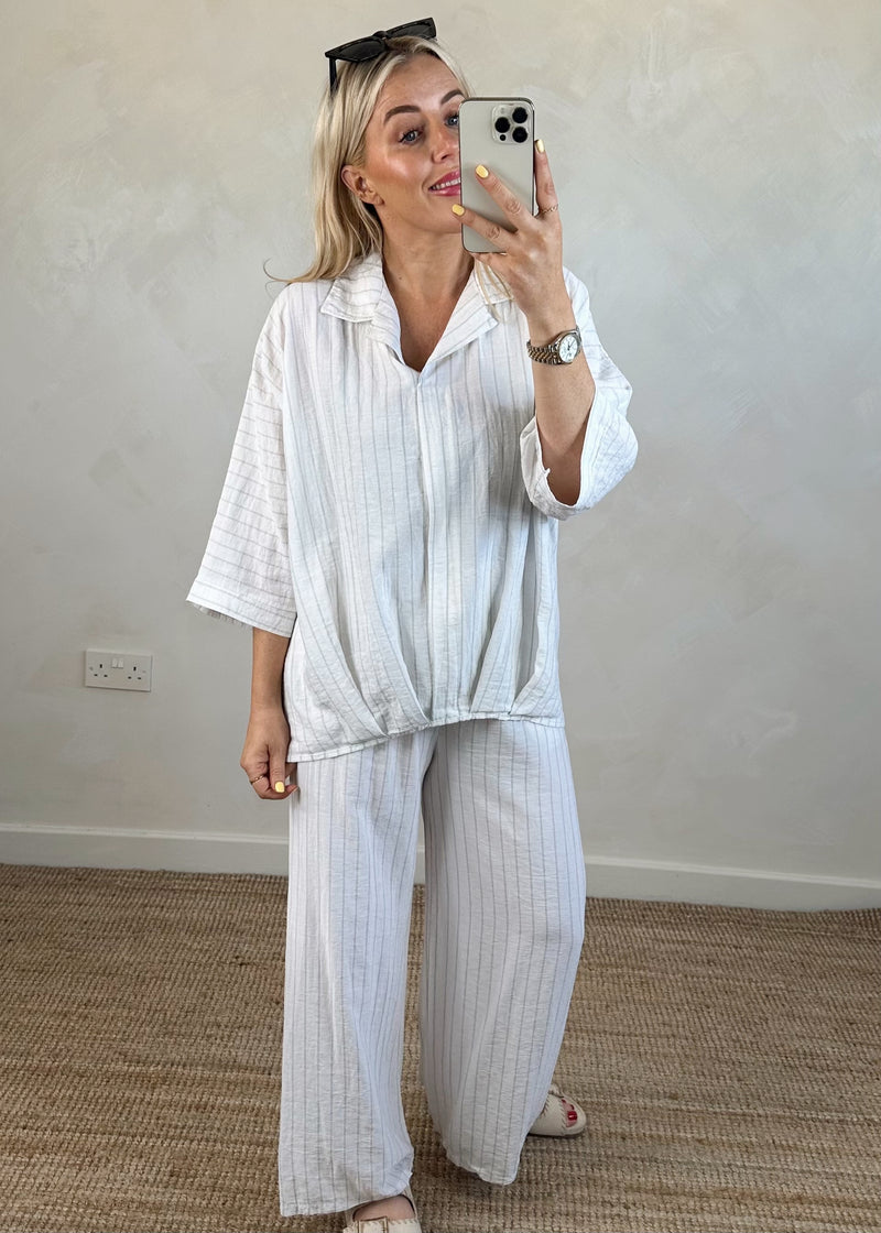 Jay linen blend striped blouse - white-The Style Attic