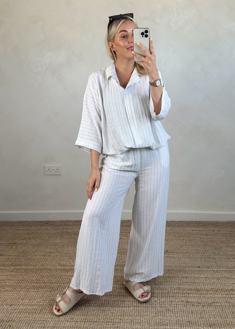 Jay linen blend striped trouser - white-The Style Attic