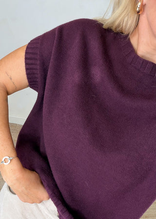 Jay short sleeve ribbed knit - Aubergine-The Style Attic