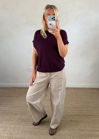 Jay short sleeve ribbed knit - Aubergine-The Style Attic