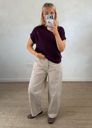 Jay short sleeve ribbed knit - Aubergine-The Style Attic