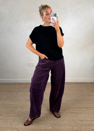 Jay short sleeve ribbed knit - Black-The Style Attic