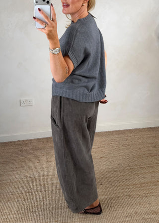 Jay short sleeve ribbed knit - Dark grey-The Style Attic