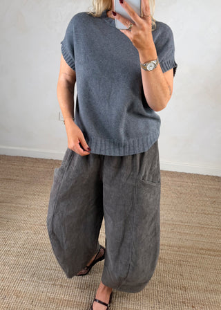 Jay short sleeve ribbed knit - Dark grey-The Style Attic