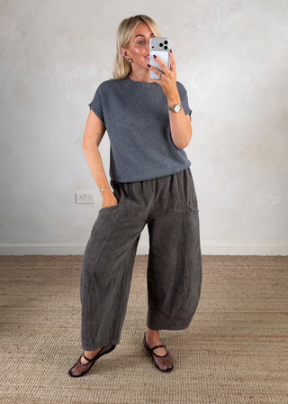 Jay short sleeve ribbed knit - Dark grey-The Style Attic