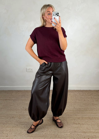 Jay short sleeve ribbed knit - Merlot-The Style Attic