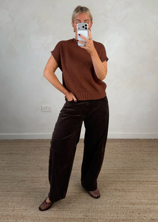 Jay short sleeve ribbed knit - Nutmeg-The Style Attic