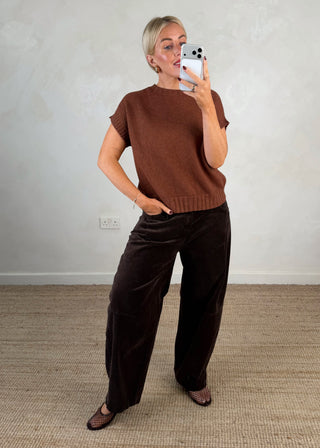 Jay short sleeve ribbed knit - Nutmeg-The Style Attic