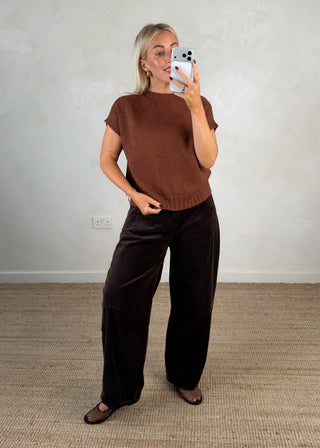 Jay short sleeve ribbed knit - Nutmeg-The Style Attic
