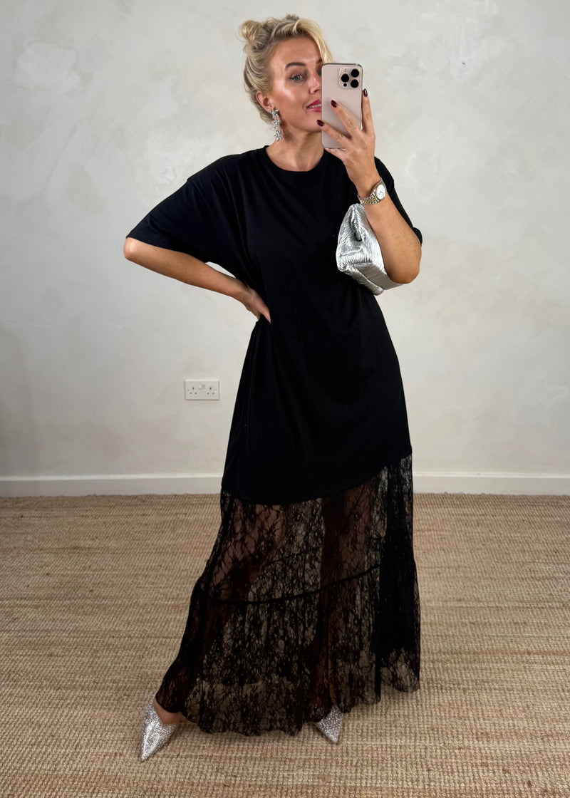 Jayden lace tee dress - black-The Style Attic