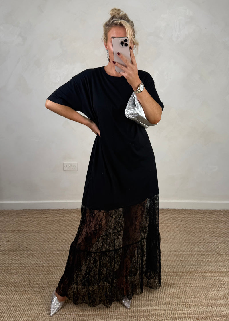 Jayden lace tee dress - black-The Style Attic