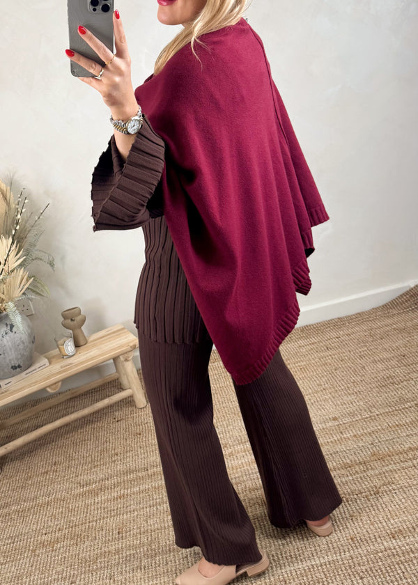 Jem poncho cape knit - Merlot-The Style Attic