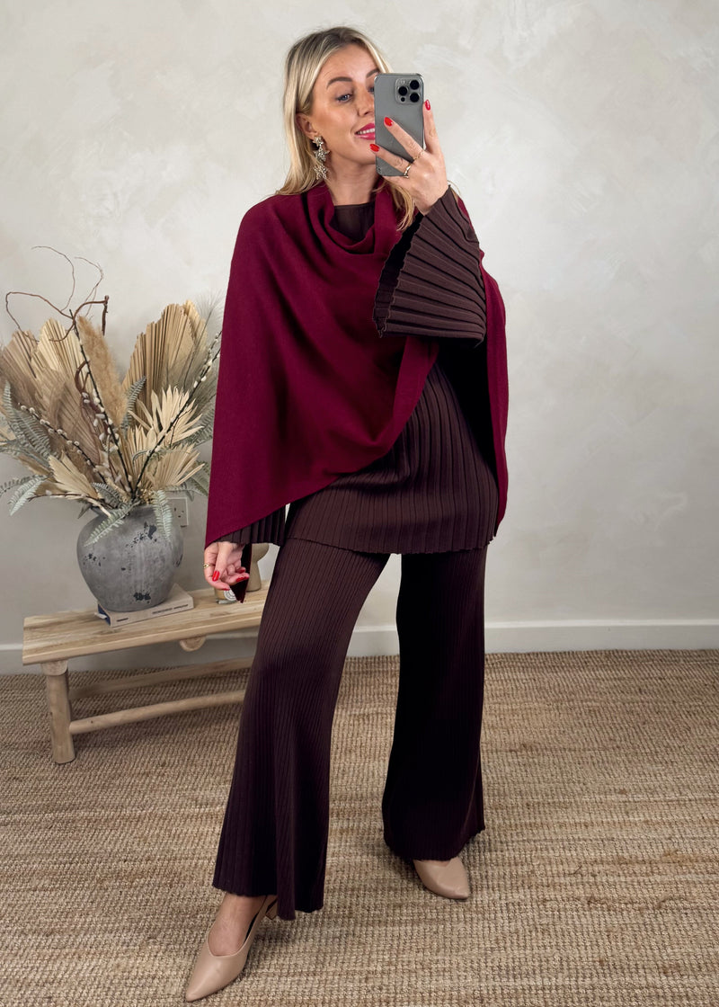 Jem poncho cape knit - Merlot-The Style Attic