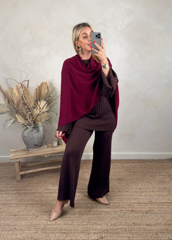 Jem poncho cape knit - Merlot-The Style Attic