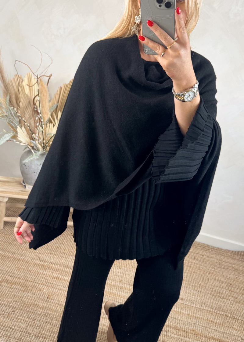 Jem poncho cape knit - black-The Style Attic